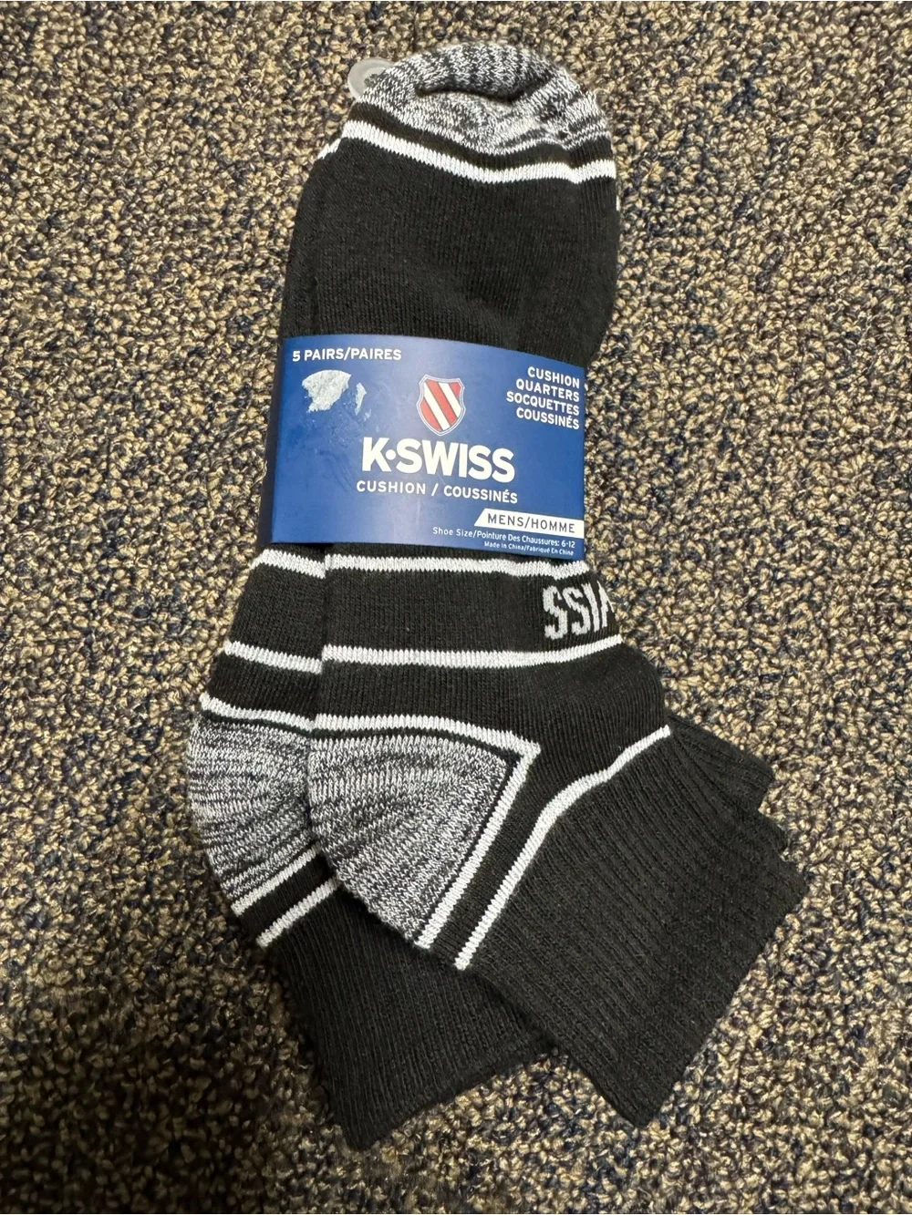 K-Swiss Men's Black & Gray Athletic Cushioned Socks - Pack